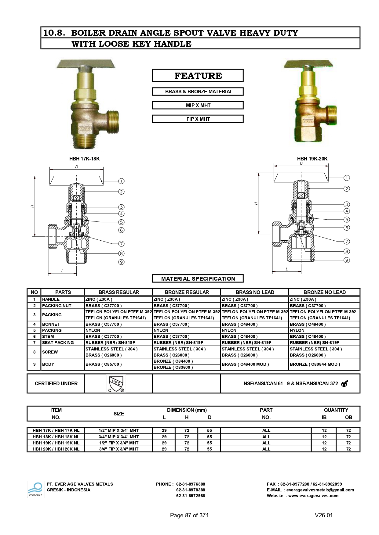 BOILER DRAIN ANGLE SPOUT VALVES HEAVY DUTY WITH LOOSE KEY HANDLE - HBH 17K - HBH 20K